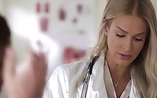 Big-busted doctor examines with an increment of sucks a cock