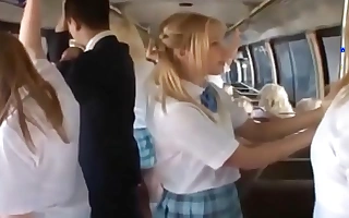 School girl helter-skelter a bus