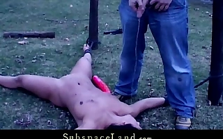 Disobedient slattern put in handcuffs for ass toying with an increment of pissing humiliation