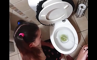 Step daughter taking her old man for a pee and give him a blowjob