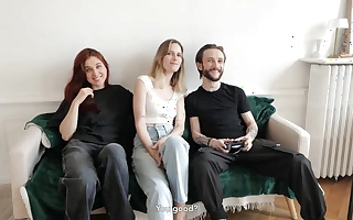 Unskilled trio - Two French goddess share a lucky man.