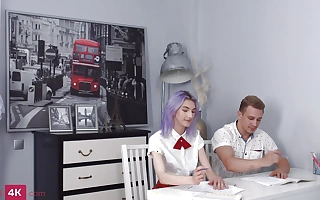 Mia Cheers - Two cocks in a skinny purple haired teen